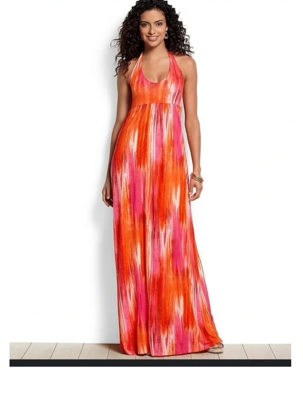 Tommy Bahama Halter Maxi Dress in Orange and Pink Brushstroke Print